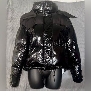Shiny Zara puffer coat with removable hood size XS